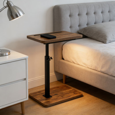 C-Shaped Side Table With 360° Swivel And Height Adjustable Design, Space-Saving End Table For Sofa And Bed, Includes Phone And Tablet Slot