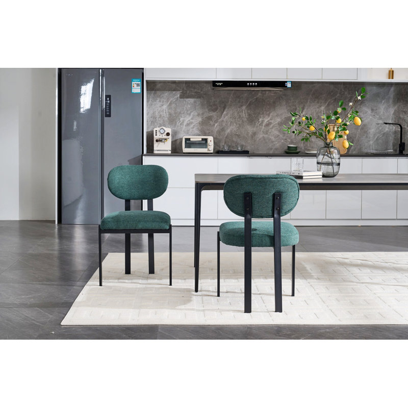 Ensemble de 2 chaises de salle à manger modernes, chaises de cuisine rembourrées avec pieds en métal, Vert antique