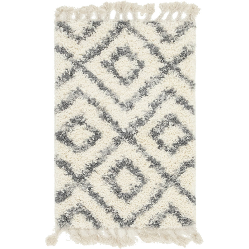 Tapis à motif géométrique ivoire / gris Mitzy, Rectangle 2 pi 2 po x 3 pi 1 po