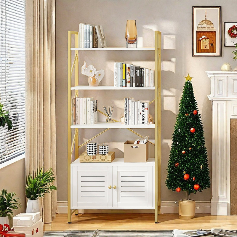 64'' H 31.5'' W Storage Bookcase, White/Gold