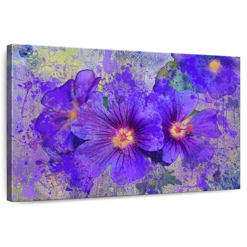 Harnek Blotted Purple Flowers, 30" H x 45" W