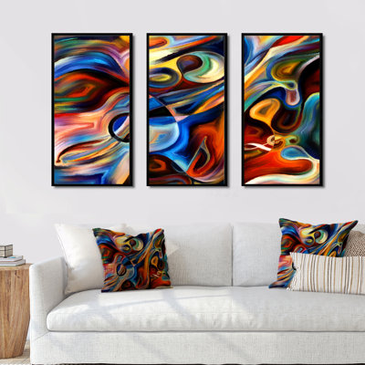 Abstrait musique et rythme - Ensemble de 3 reproductions d'art encadrées sur toile abstraites