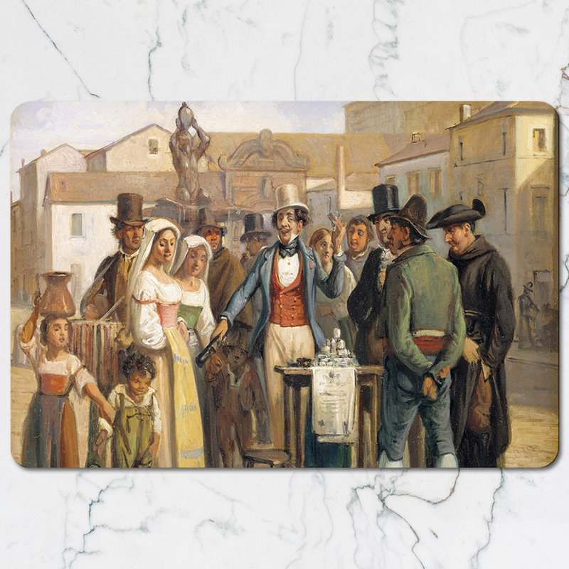 Vintage Market Scene Placemats And Coasters Set For Dinner Table