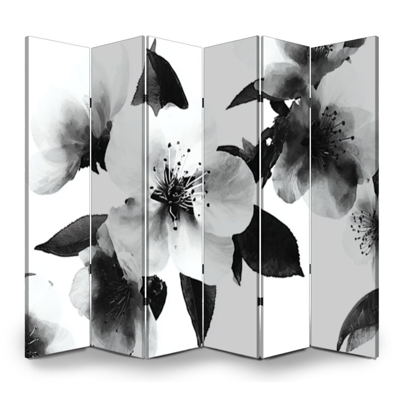 Cloison pliante 6 panneaux paravent Royal Black White Peach Blossom, 6, H 71 po x l 96 po x P 1 po