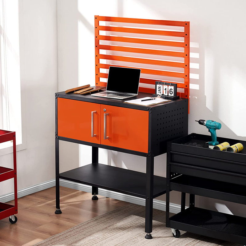 Établi à plateau en acier Jordahl, Orange / Noir