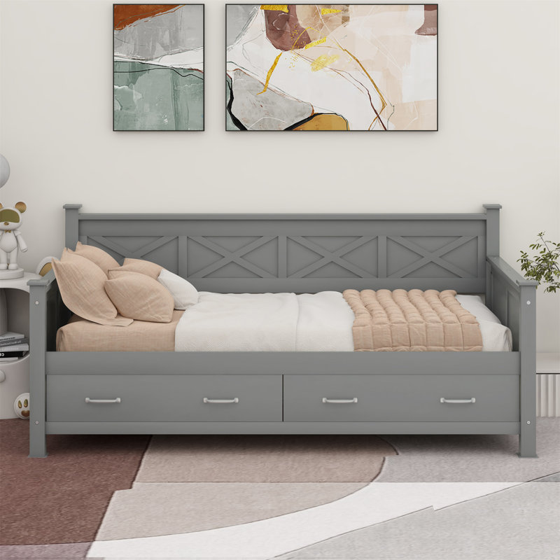 Lit de jour avec tiroirs, lit de jour moderne et rustique de style décontracté, Gris