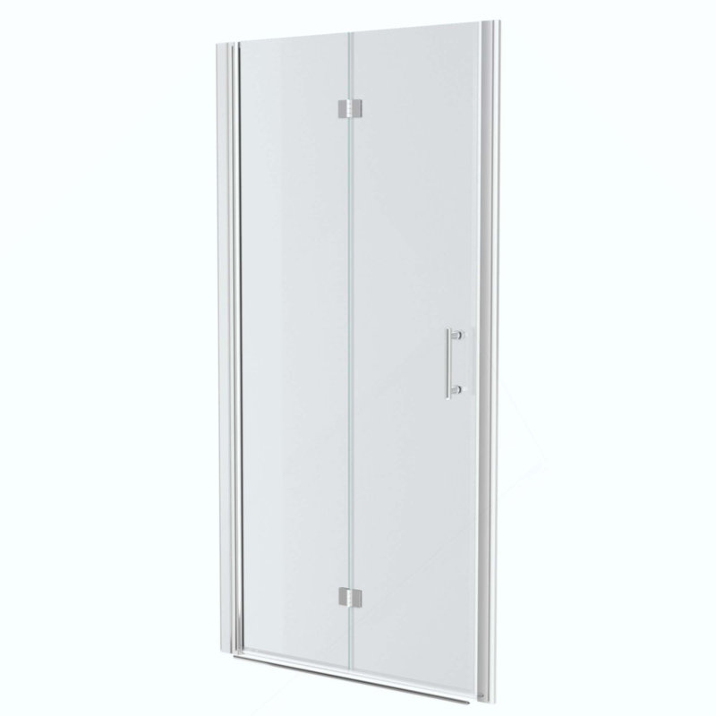 Porte de douche pliante sans cadre avec verre trempé, 1/4 po (6 mm), Chrome chrome