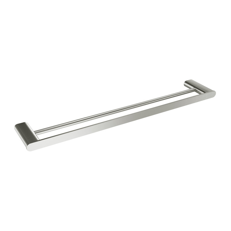 Porte-serviettes double 24 po Flow - nickel brossé, fabrication en laiton de qualité supérieure, quincaillerie d'installation incluse