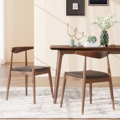 Ensemble de 2 chaises de salle à manger en bois d'hévéa, dossier ergonomique et revêtement en similicuir