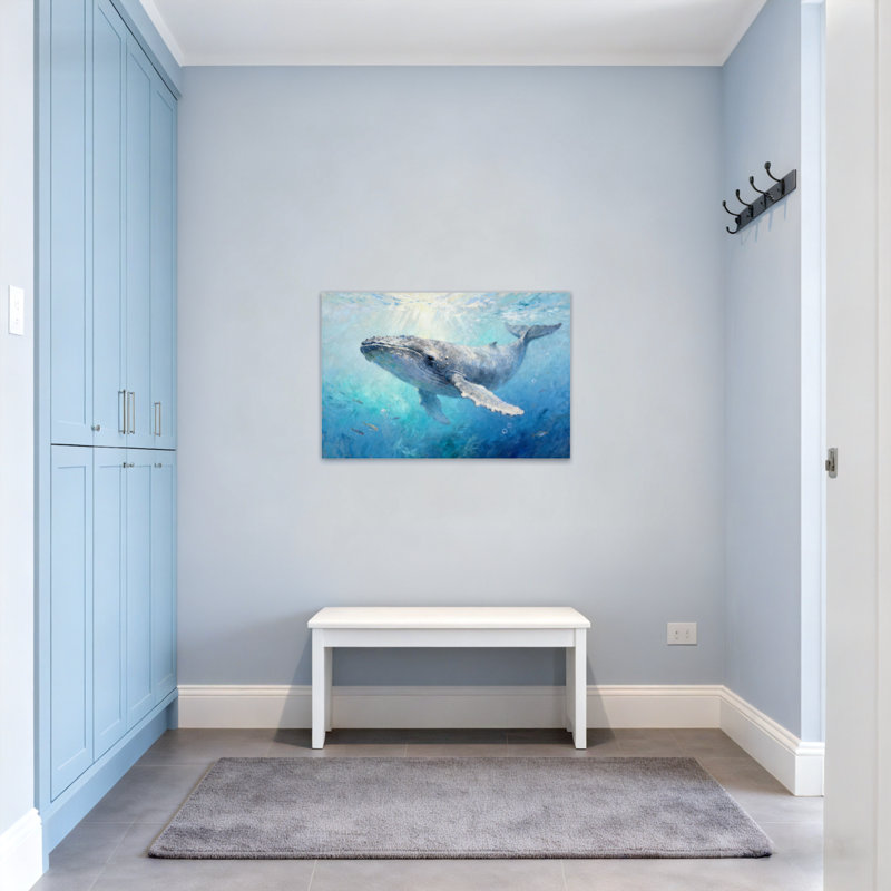 Animaux, baleine nageant sous l'eau - scène de l'océan bleu, H 24 po x l 36 po