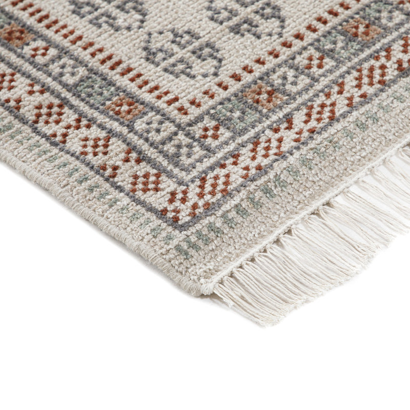 Rectangle Southwestern Hand Knotted Wool/Cotton Area Rug in Ivory/Brown, Rectange 7'6" x 9'6"