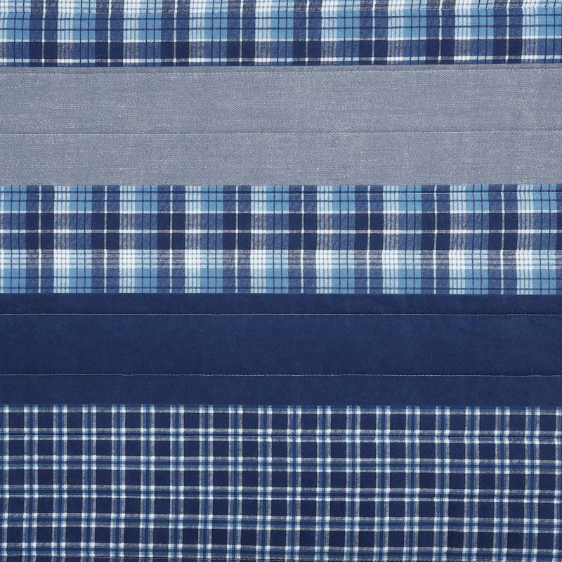 Navy Blue Chambray Solid Reversible Cotton Twin Quilt Set