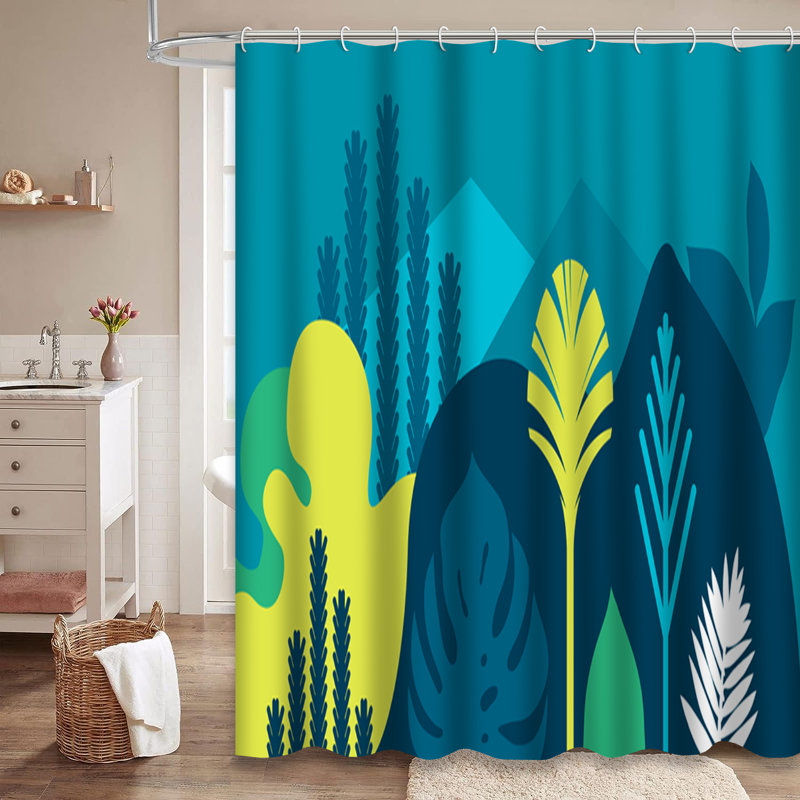 Rideau de douche avec 12 crochets Tropical Plants Trees Hills, L 72 po x l 84 po
