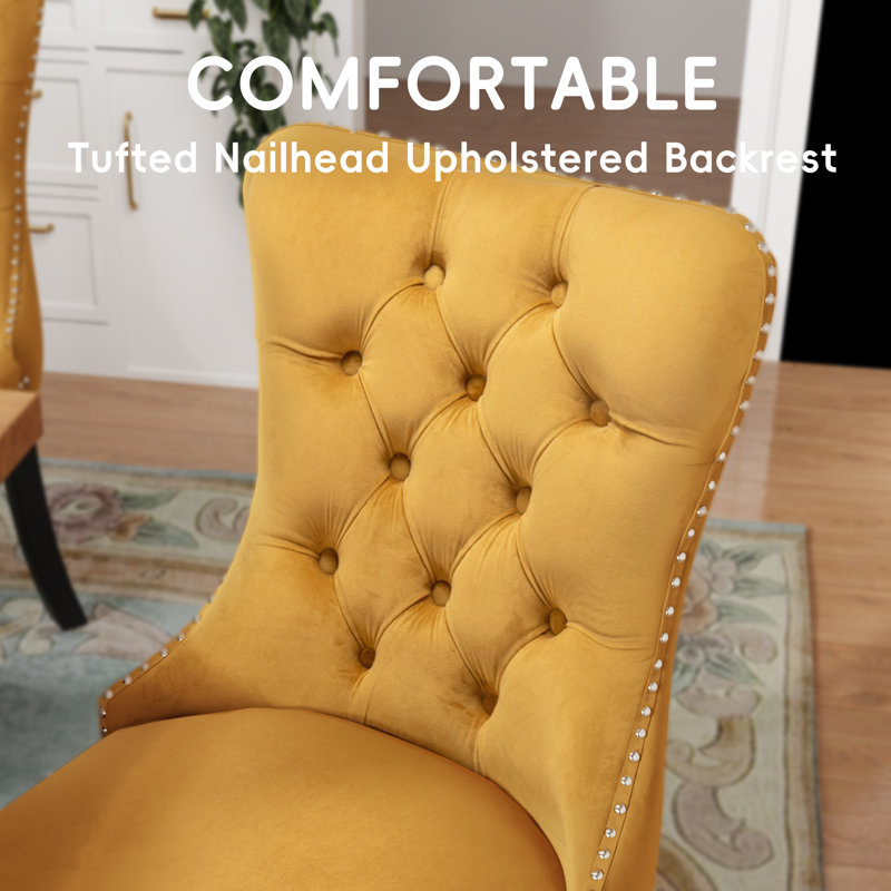  Velvet Upholstered Nailhead Dining Chairs Side Chairs Set of 6, Yellow