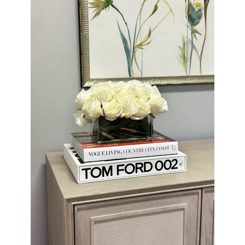 Rose Arrangement In Glass Vase, White