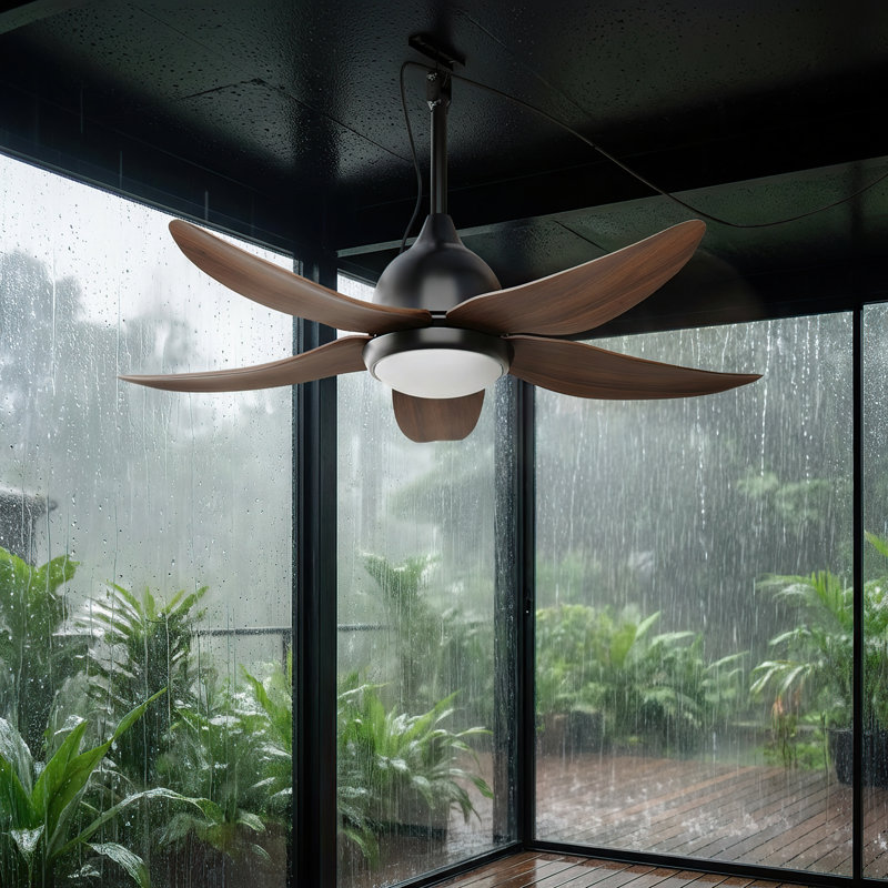 44" Non-hardwired Plug-in Propeller Ceiling Fan with Dimmable LED Lights and Remote Control, Brown