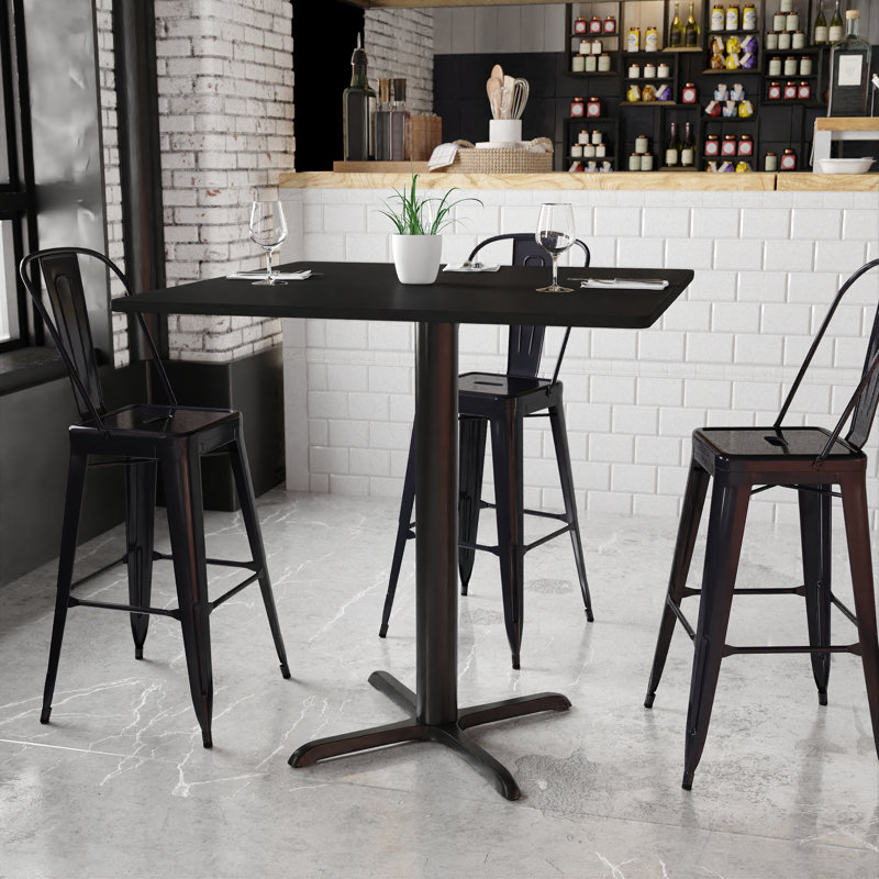 Black Square Laminate Dining Height Table with Pedestal Base