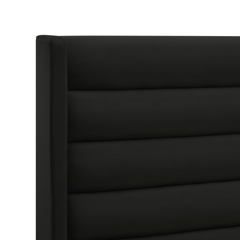 Lit plateforme capitonné à profil bas, Velours noir, Très grand
