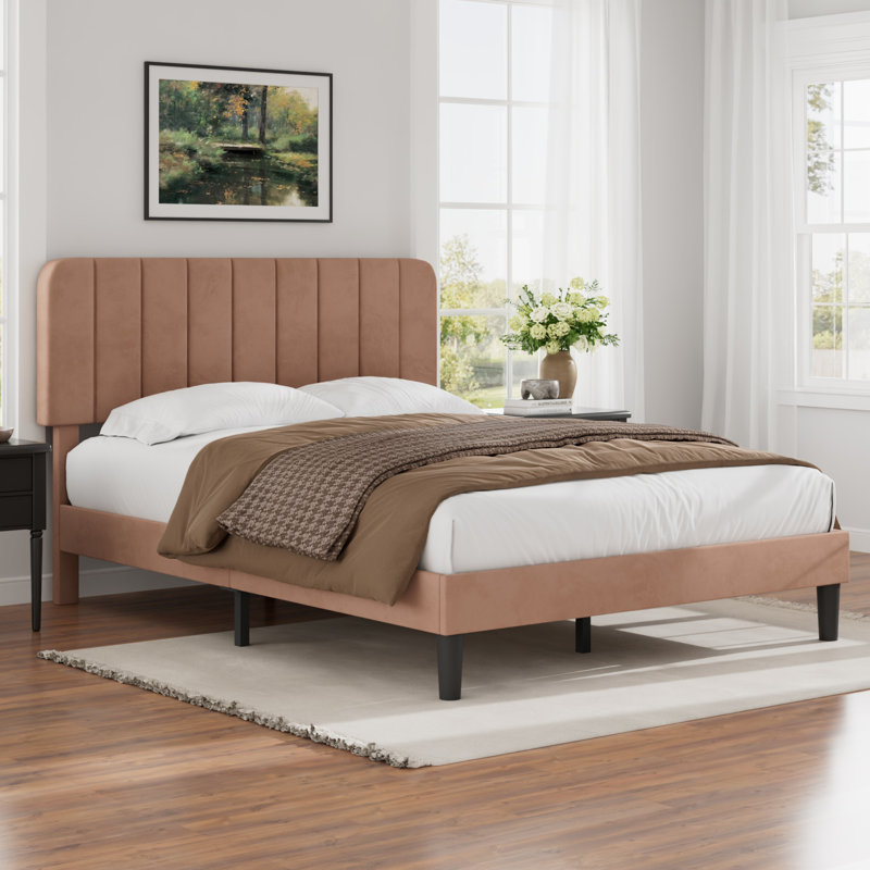 Lit plateforme rembourré en velours amélioré avec tête de lit réglable, conception renforcée et silencieuse, aucun sommier tapissier requis, support de lattes en bois robuste, assemblage facile