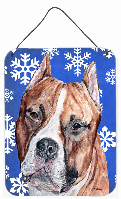 Impression sur plaque de noël winter neiges, Staffordshire Bull Terrier (blanc)