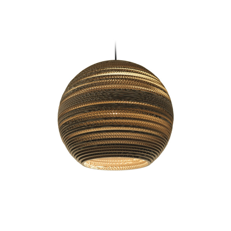 Scraplights Large Globe Recycled Cardboard Pendant Light - Sun, 15.5" H x 18" W x 18" D, White