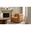 Fauteuil demi-tonneau carré en cuir véritable transitionnel de 35,25 po Natacha avec dossier capitonné-919138932