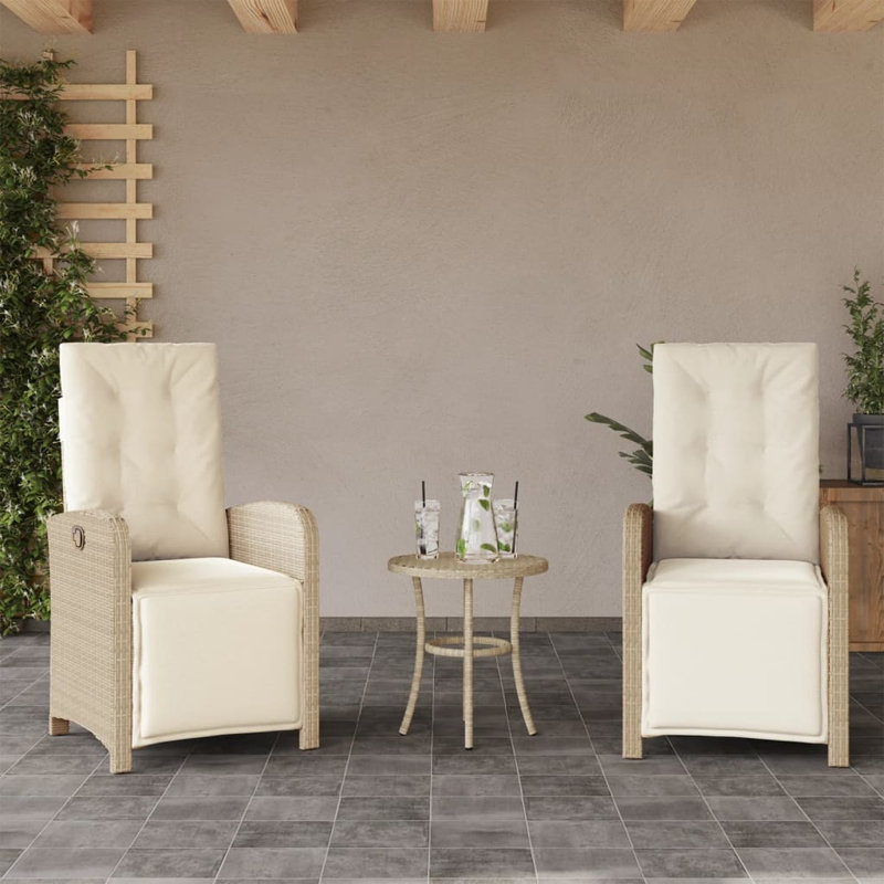2 - Person Wicker Patio Dining Set with Round Table , Cushions Included, Gray, Blue