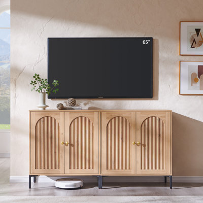  Modern TV Stand for TVs Up to 70", 61.75" W Wooden Modular Storage TV Cabinet w/Adjustable Shelves
