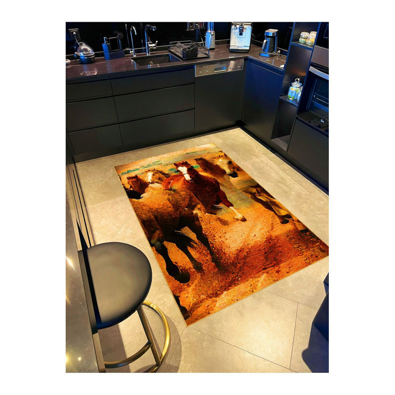 Tapis tissé brun à motif machine à cheval lavable à la machine, Tapis de couloir 2 pi 6 po x 9 pi 10 po inclus
