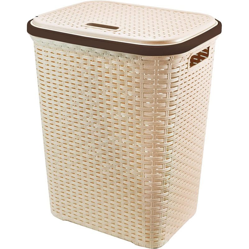 Plastic Laundry Hamper with Handles, Beige