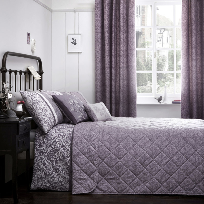 Contrast Leaf Print Bedspread, Heather