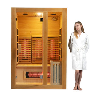 Hylivesaunas Wood Home Hybrid Sauna for 2 Person, Far Infrared & Steam Dual System Indoor Traditional Saunas, 3.5KW, 6 Heating Elements and Heating Stove, Speaker, Oxygen Bar, Water Bucket, Rocks
