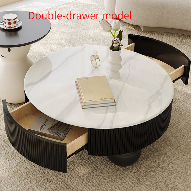 Table basse Luxury, 16.53" H x 31.49" L x 31.49" W, Blanc / Gris, Noir