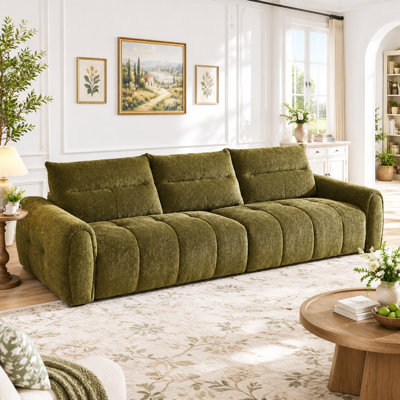 Canapé surdimensionné en chenille de 122 pouces, canapé extra-long à assise profonde avec coussins amovibles garnis de duvet, structure en bois massif, capacité de 1000 livres pour le salon