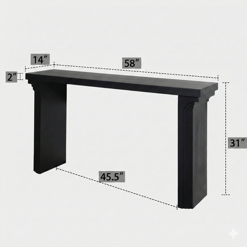 Console 58 pouces en bois noir minimaliste moderne pour l'entrée, le salon et le couloir - décor décoratif polyvalent, Noir