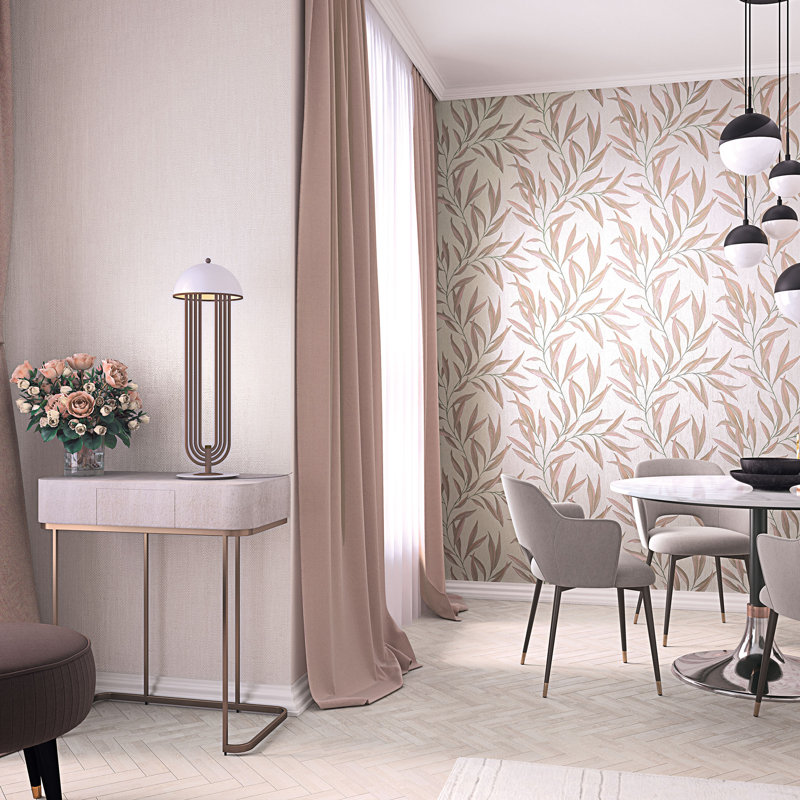 Avalon 10.05m x 53cm Textured Satin Paste the Wall Wallpaper Roll, Off White/Copper