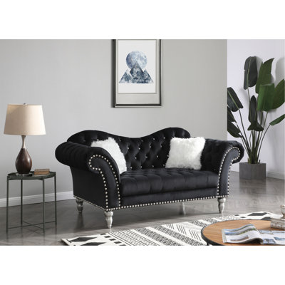 Elegant Round-Arm Loveseat In Classic Black