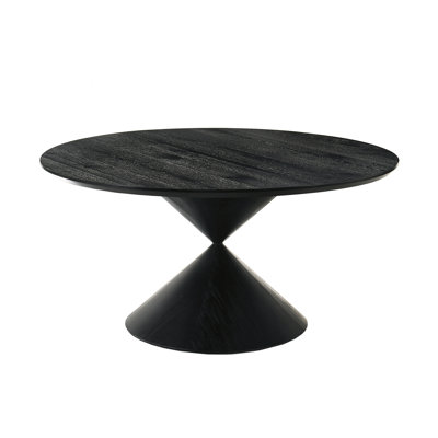 59" Round Pedestal Dining Table With Hourglass Base, Ebony Black