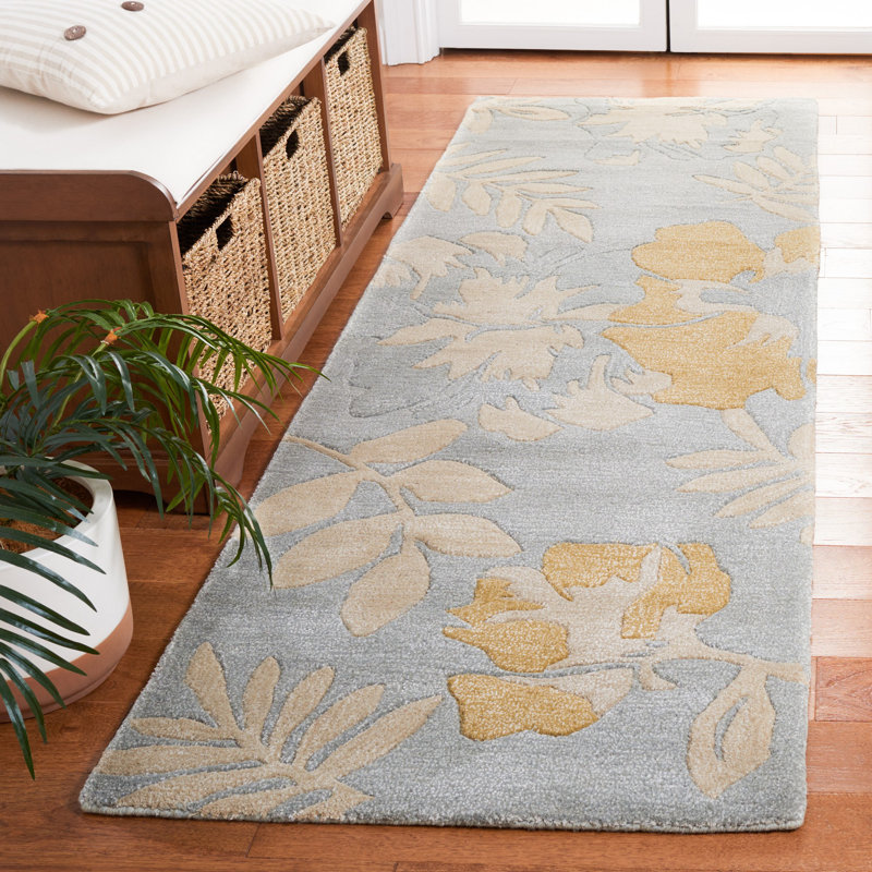 Tapis bleu en laine touffeté à la main Freda, Coureur 2'6" x 8'
