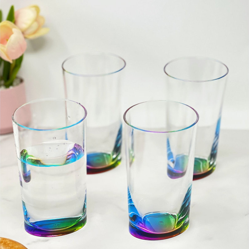 Verres ovales ovales en acrylique, Bleu / Orange, 15 oz liq.
