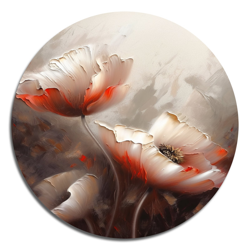 Crème délicate fleurs de coquelicot - coquelicots ronds, art mural en métal, H 29 po x l 29 po x P 1 po