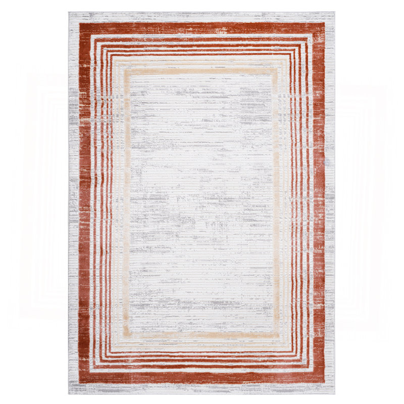 Brown/Ivory/Bordered Non-Shedding Living Room Bedroom Dining Home Office Stylish And Stain Resistant Area Rug