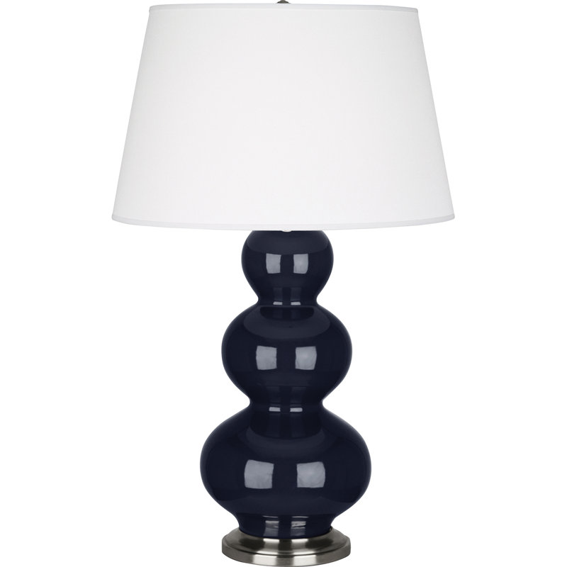 Triple Gourd Ceramic Table Lamp, Midnight Blue Glazed Ceramic/Antique Silver, Antique Silver