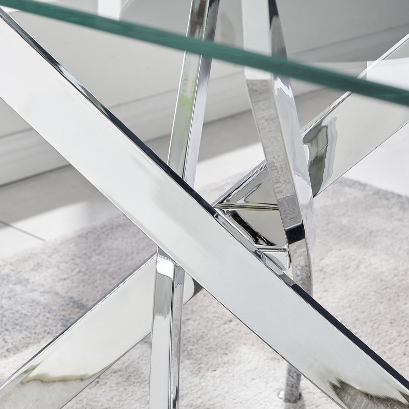 Chowchilla Luxury Rectangular Dining Table in Glass and Chrome Metal - Modern Statement Design