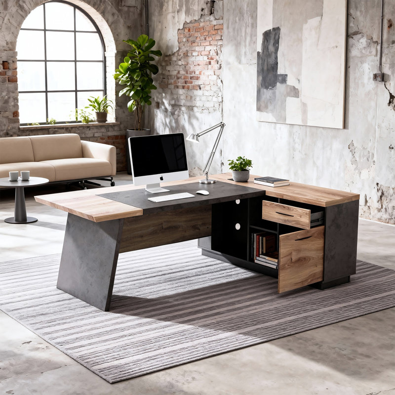 78.74In Left L-Shaped Executive Desk With Drawers & Shelves Large Office Desk With Storage Computer Corner Desk For Home Office