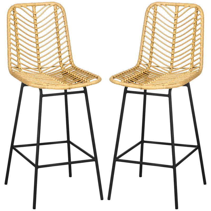 Ensemble de 2 tabourets de bar en rotin de 26 po de hauteur avec comptoir et siège en osier respirant Boho