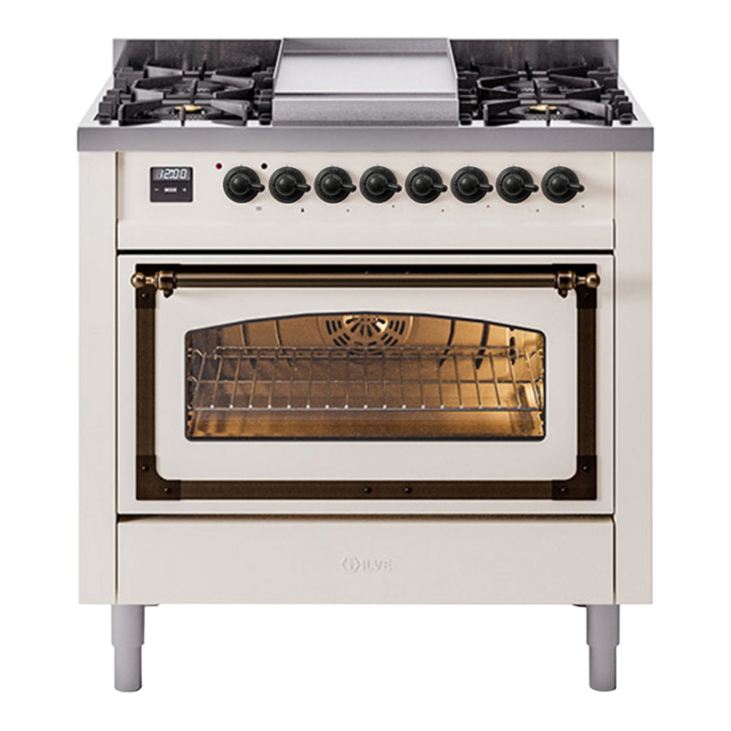 ILVE Nostalgie II Noblesse 36 po à double carburant, Blanc / bronze, Gaz naturel