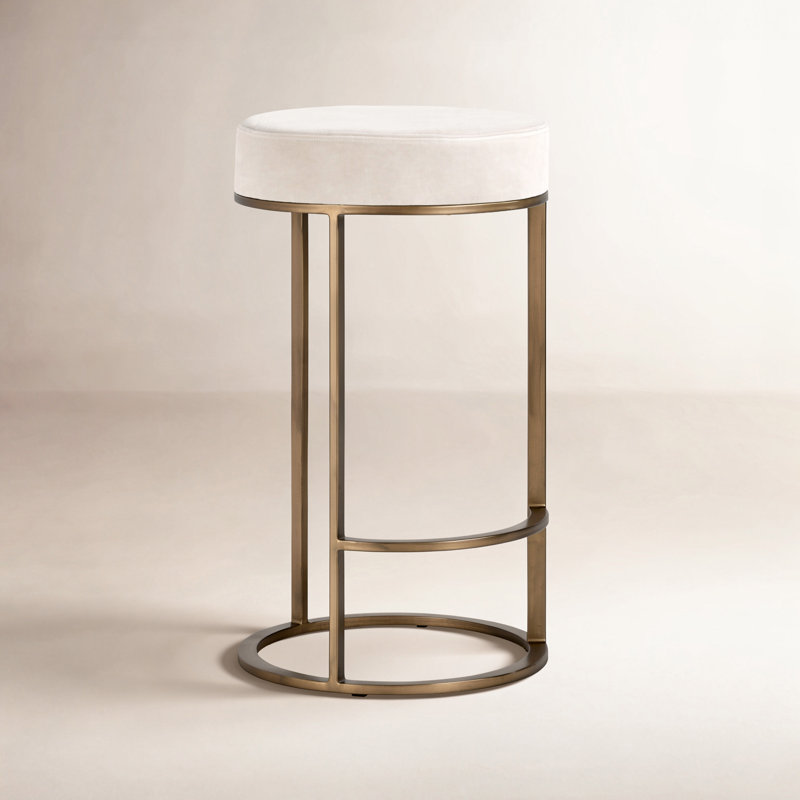 Quinn Upholstered Fabric Counter Stool, Natural Seat/Brass Frame