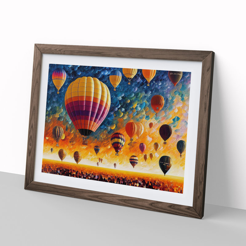 XH1022-6633X Hot Air Balloons Vol.3 Abstract - Single Picture Frame Painting, 25cm H x 34cm W x 2cm D, Walnut