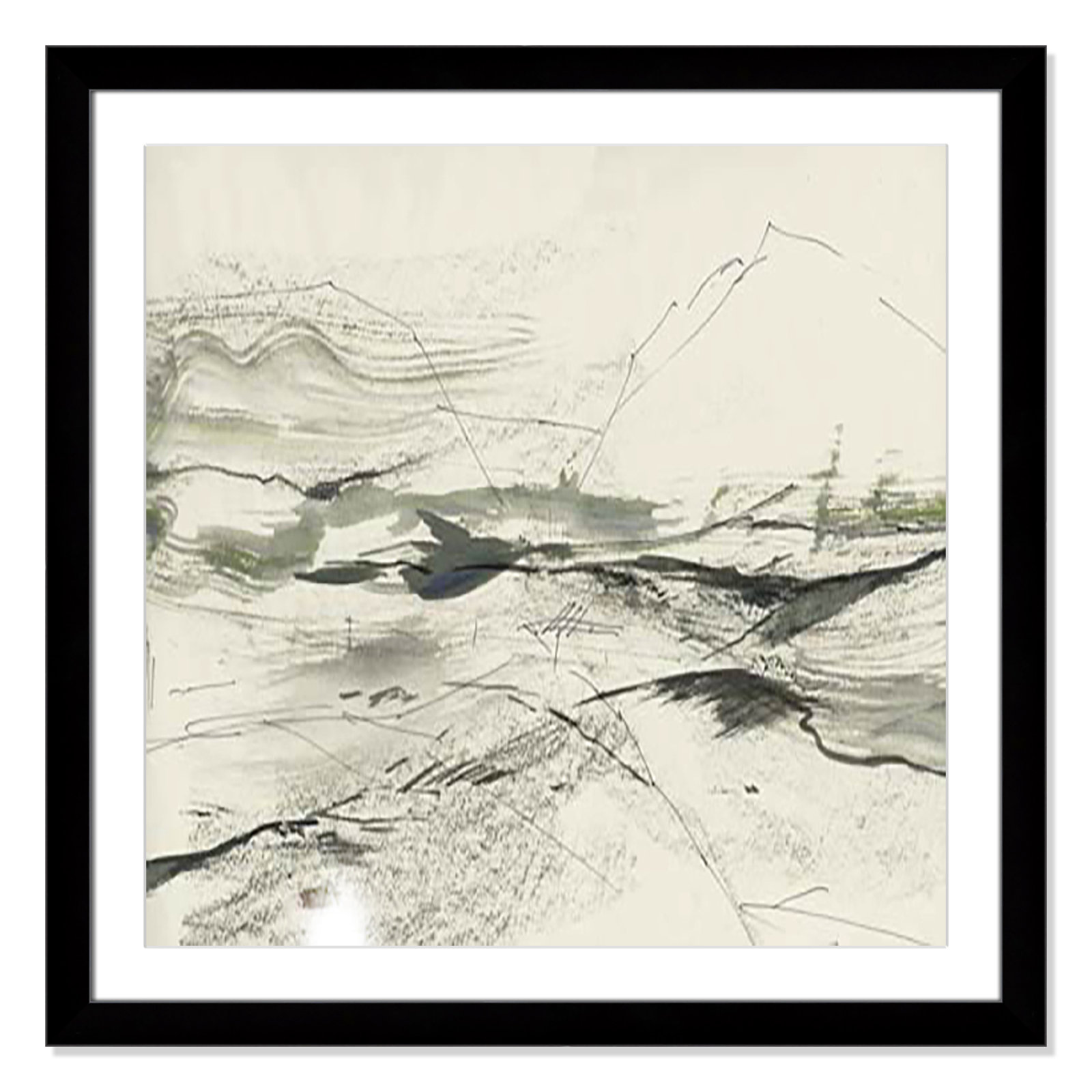 Green Sketches, Black Cube Framed, 33.5" H x 33.5" W x 1.25" D